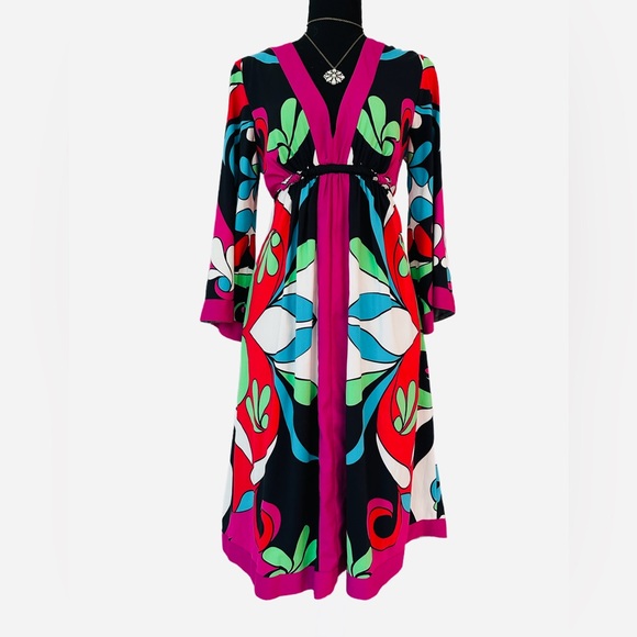Nicole Miller Dresses & Skirts - #42 NICOLE MILLER ~ Colorful Abstract 3/4 Sleeve Midi Dress Fully Lined Deep V